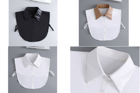 Off White, Black / leatherette Fake Collar, False Collar, Removable Collar  B639(K)