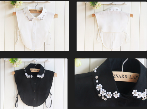 Off White, Black / Rhinestone Fake Collar, False Collar, Removable Collar  B71(E)