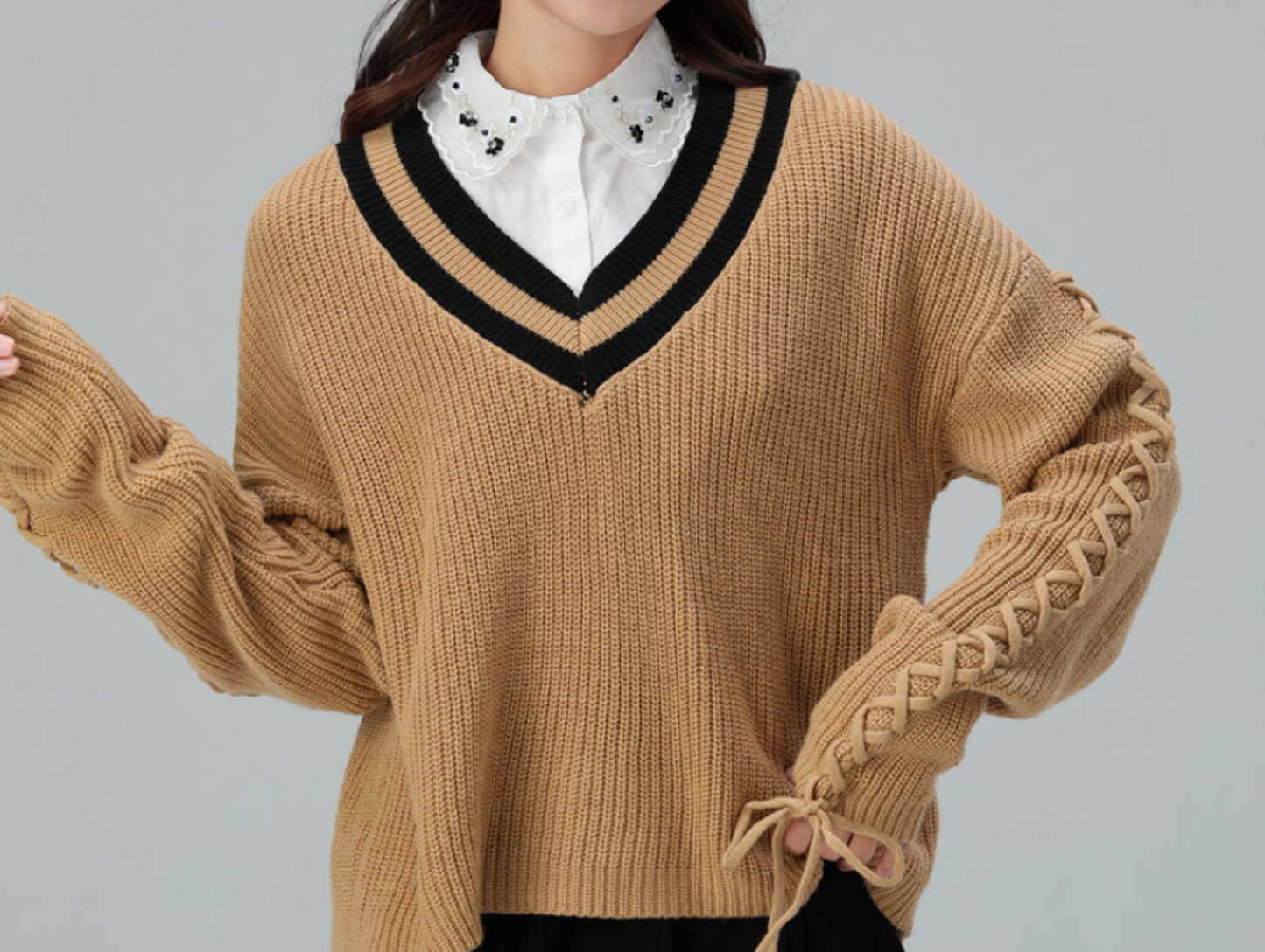 B819 / Off White, Black / Fake Collar, False Collar, Removable Collar