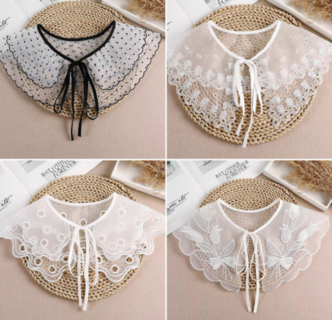 Off White, black Fake Lace Collar, False Collar, Removable Collar B625