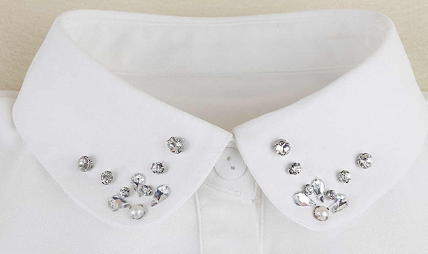 Off White, Black Rhinestone Fake Collar, False Collar, Removable Collar  B831(K)