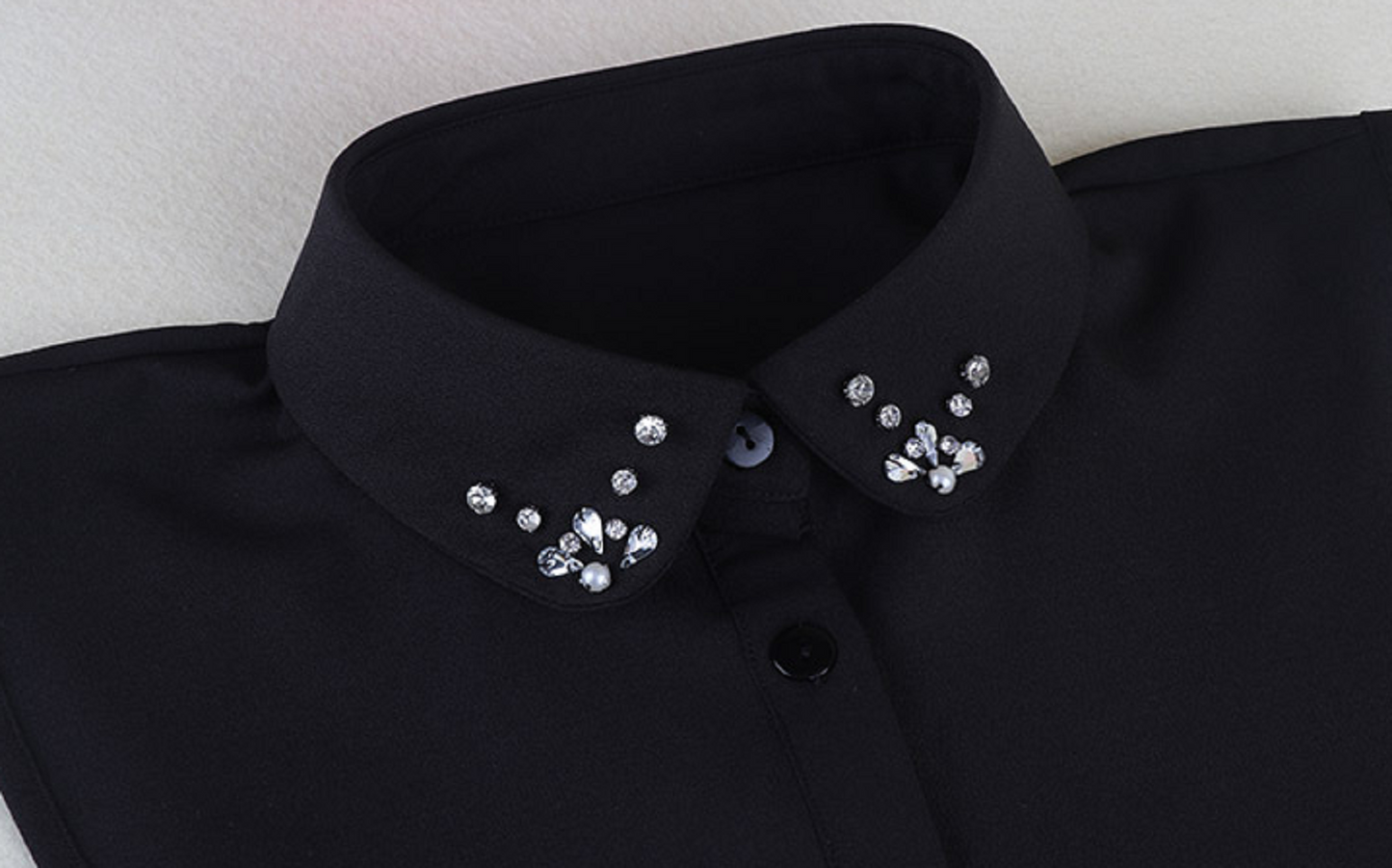 Off White, Black Rhinestone Fake Collar, False Collar, Removable Collar  B831(K)