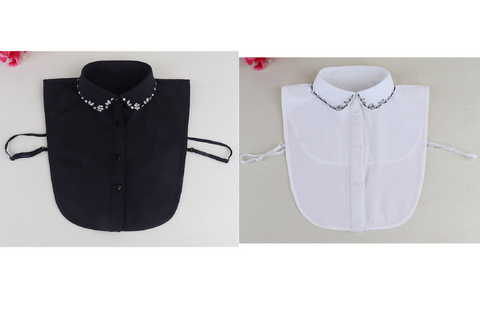 Off White, Black Rhinestone Fake Collar, False Collar, Removable Collar  B832(K)