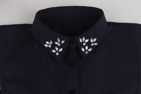 Off White, Black Rhinestone Fake Collar, False Collar, Removable Collar  B833(K)