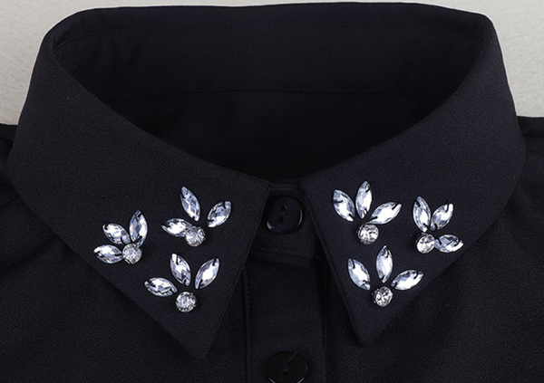 Off White, Black Rhinestone Fake Collar, False Collar, Removable Collar  B833(K)