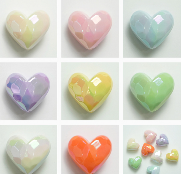 10 pcs / 19 x 17mm / High Quality Assorted Shiny Acrylic Heart Beads, Heart Spacers For Jewellery Making (BB102)