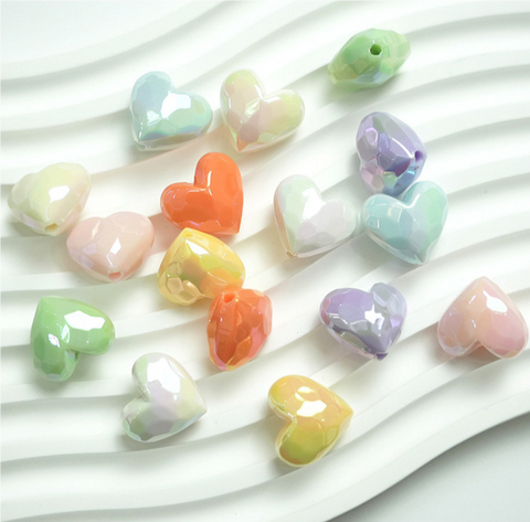 10 pcs / 19 x 17mm / High Quality Assorted Shiny Acrylic Heart Beads, Heart Spacers For Jewellery Making (BB102)