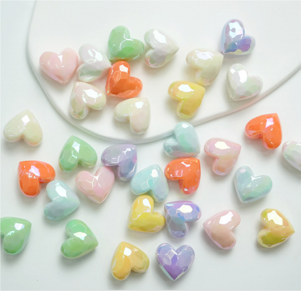 10 pcs / 19 x 17mm / High Quality Assorted Shiny Acrylic Heart Beads, Heart Spacers For Jewellery Making (BB102)