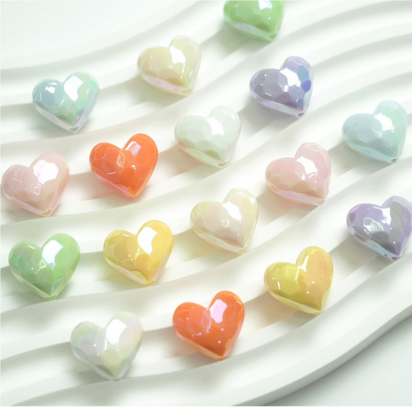 10 pcs / 19 x 17mm / High Quality Assorted Shiny Acrylic Heart Beads, Heart Spacers For Jewellery Making (BB102)