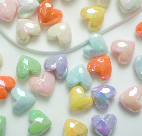 10 pcs / 19 x 17mm / High Quality Assorted Shiny Acrylic Heart Beads, Heart Spacers For Jewellery Making (BB102)