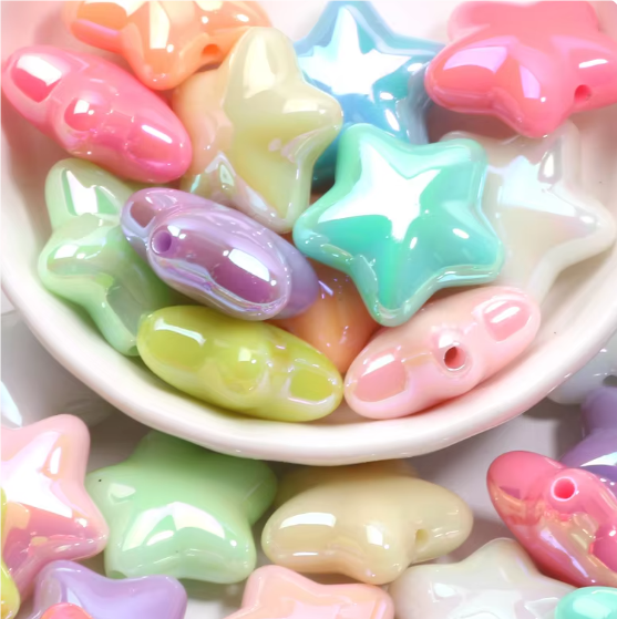 (BB104) / 10 pcs / 22mm / Mixed High Quality Assorted Acrylic Shiny Flower Beads, Flower Spacers For Jewellery Making