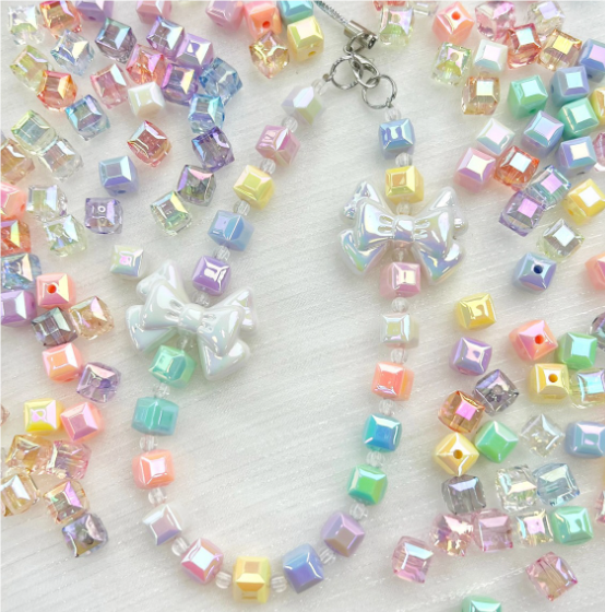 50 pcs / 8mm /High Quality Assorted Shiny Acrylic Square Beads, Imitation Pearl Square Beads For Jewellery Making (BB105)