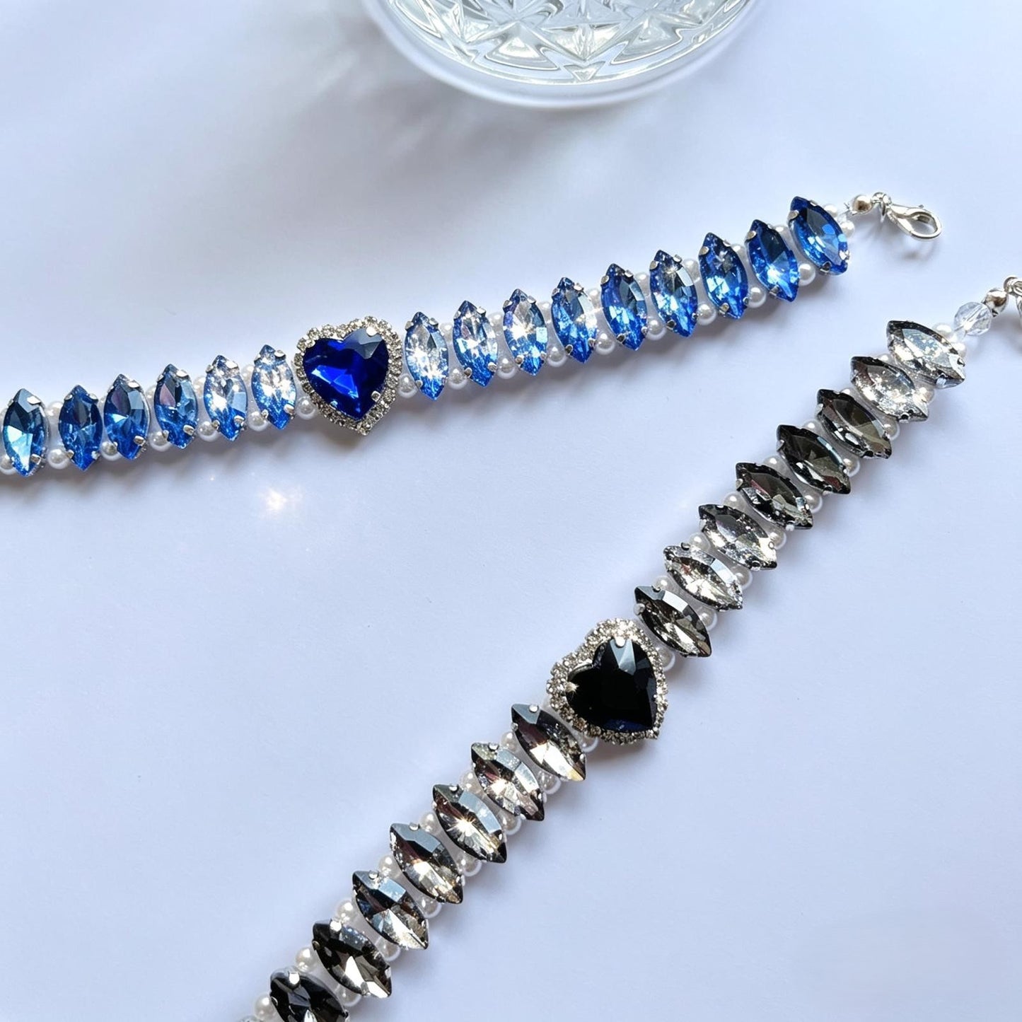 (BR301)  Handmade Luxury Sparkly Eye Horse Rhinestone Prom Bracelet / Customized Blue, Black Bridal Cuff