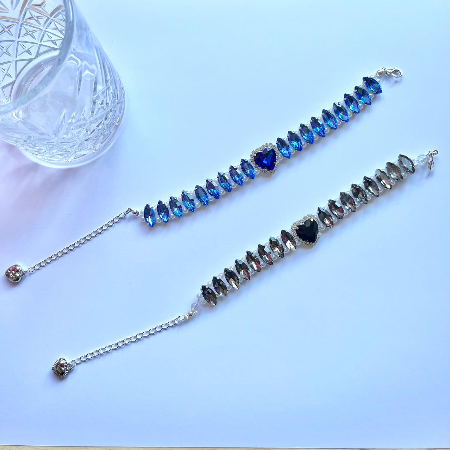 (BR301)  Handmade Luxury Sparkly Eye Horse Rhinestone Prom Bracelet / Customized Blue, Black Bridal Cuff