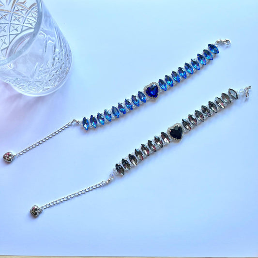 (BR301)  Handmade Luxury Sparkly Eye Horse Rhinestone Prom Bracelet / Customized Blue, Black Bridal Cuff