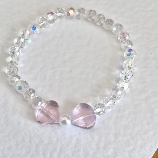 BR303 / Handmade Luxury Elastic Crystal Glass Pink Bead Bracelet, Birthday Gift for Girlfriend, Sister, Daughter