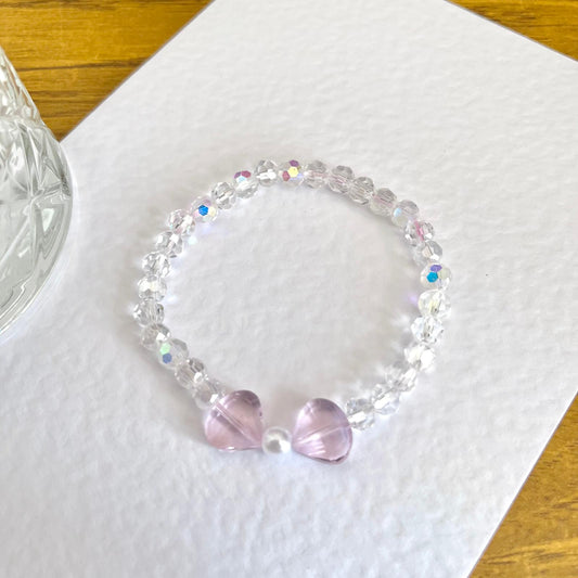 BR303 / Handmade Luxury Elastic Crystal Glass Pink Bead Bracelet, Birthday Gift for Girlfriend, Sister, Daughter