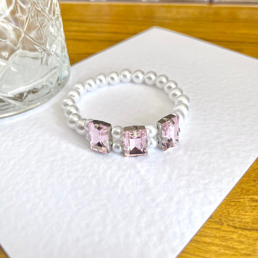 BR304 / Handmade Luxury Elastic Pink Rhinestone Beaded Bracelet, Birthday Gift for Girlfriend, Sister, Daughter