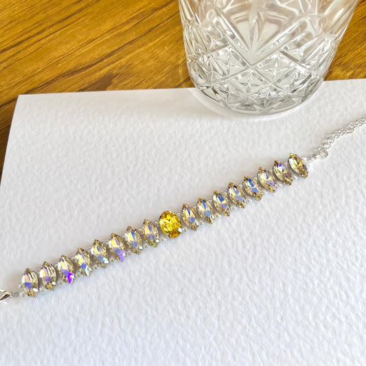 BR305 / Handmade Luxury Gold Colour Sparkly Square Rhinestone Prom Bracelet / Customized Blue, Black Bridal Cuff