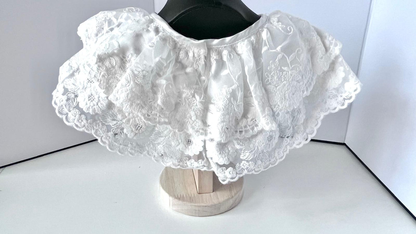 (BW002) Off White / Baby Christening Bib, Lace Baby Bib, Elegant Collar