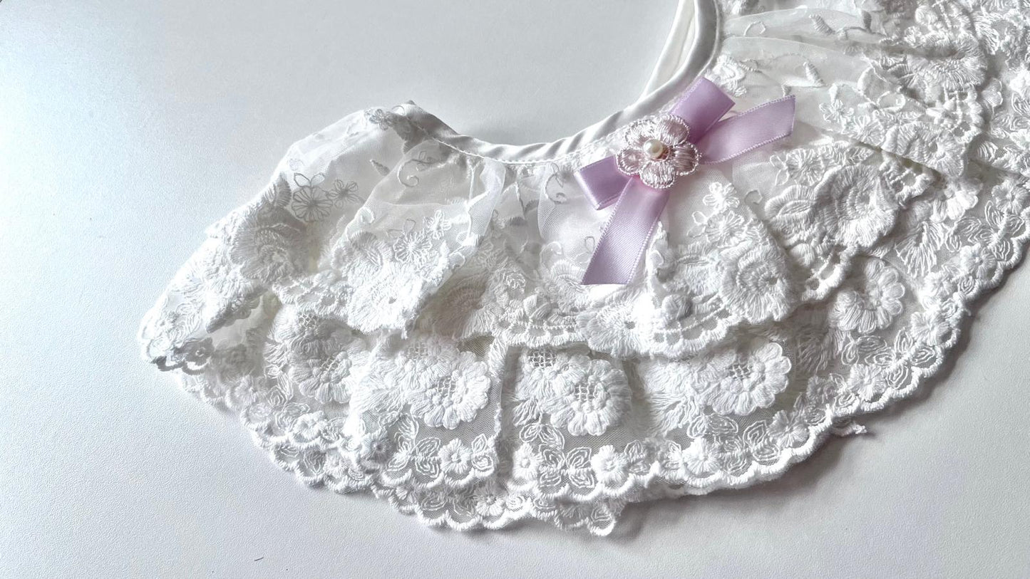 (BW002) Off White / Baby Christening Bib, Lace Baby Bib, Elegant Collar