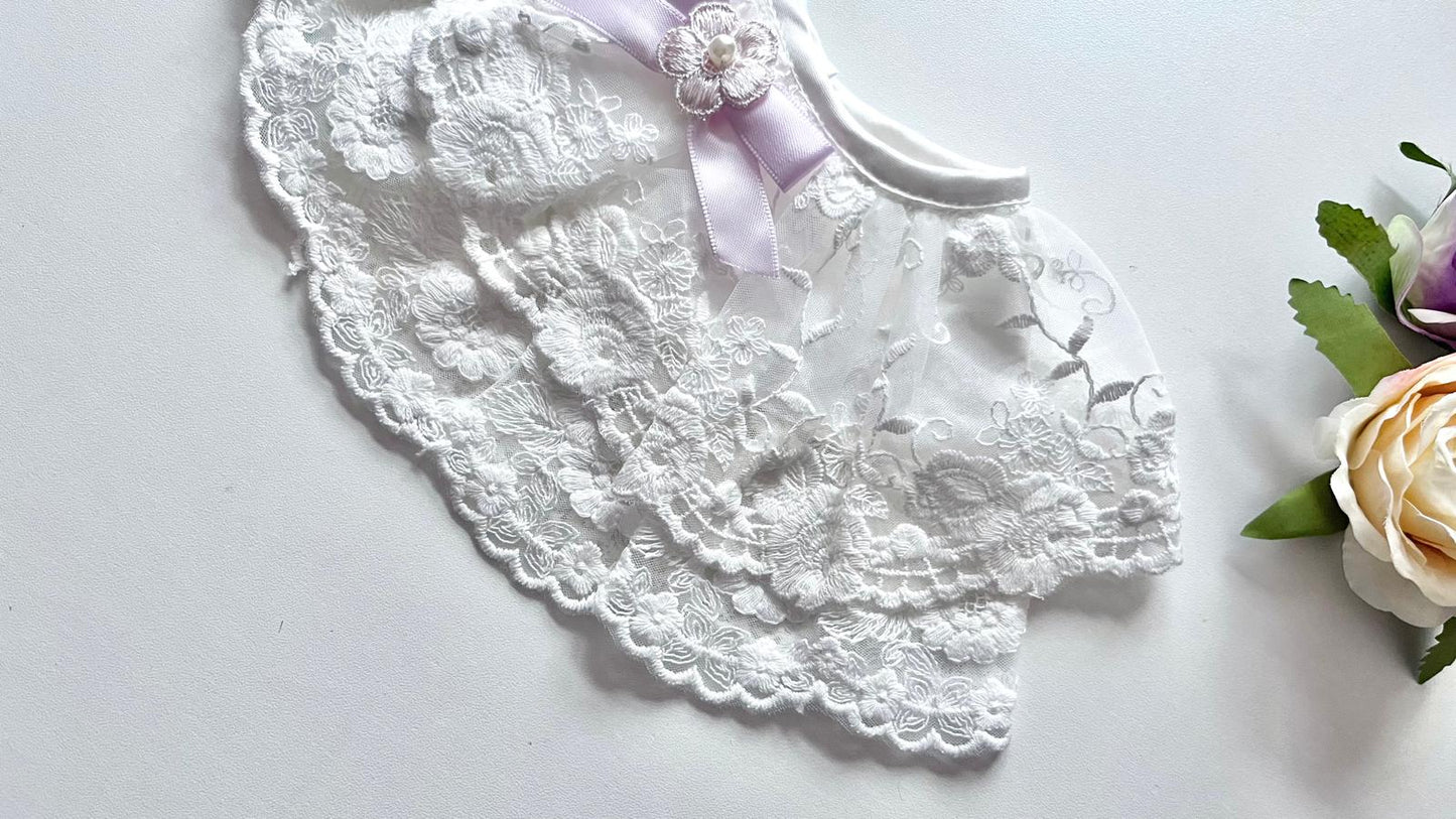 (BW002) Off White / Baby Christening Bib, Lace Baby Bib, Elegant Collar