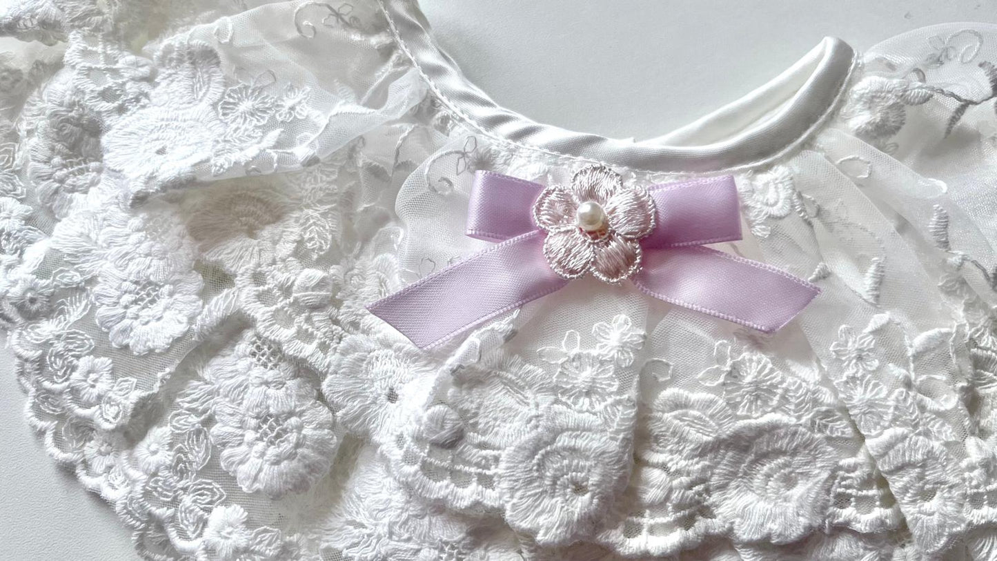 (BW002) Off White / Baby Christening Bib, Lace Baby Bib, Elegant Collar
