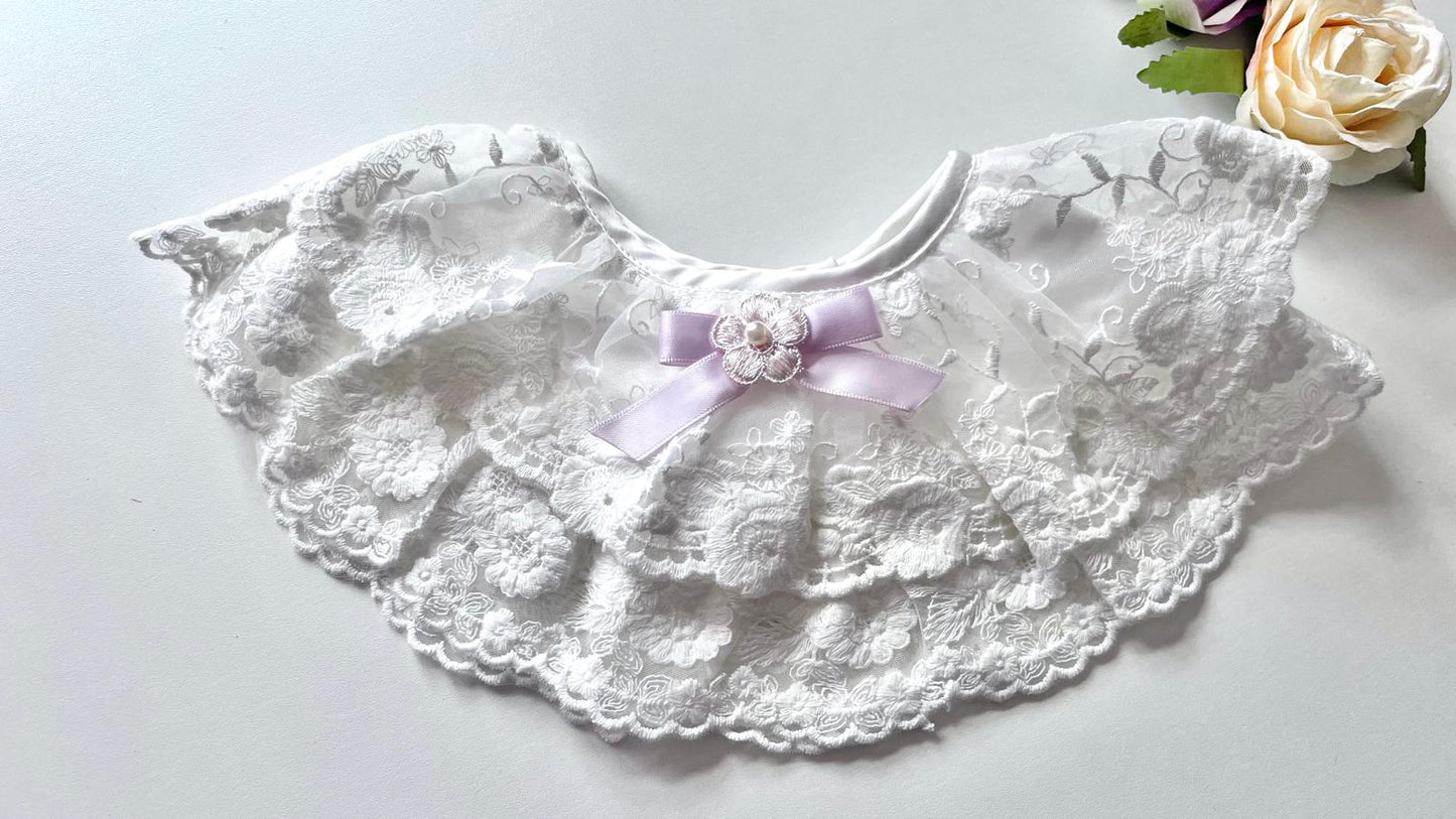 (BW002) Off White / Baby Christening Bib, Lace Baby Bib, Elegant Collar