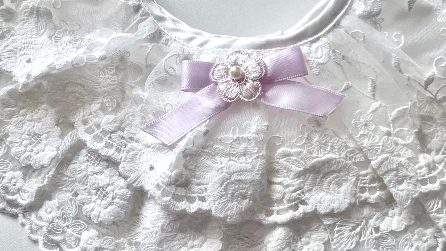 (BW002) Off White / Baby Christening Bib, Lace Baby Bib, Elegant Collar