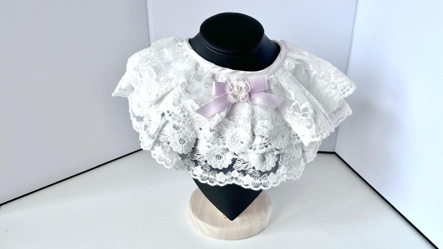 (BW002) Off White / Baby Christening Bib, Lace Baby Bib, Elegant Collar