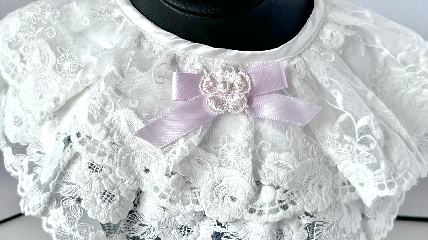 (BW002) Off White / Baby Christening Bib, Lace Baby Bib, Elegant Collar