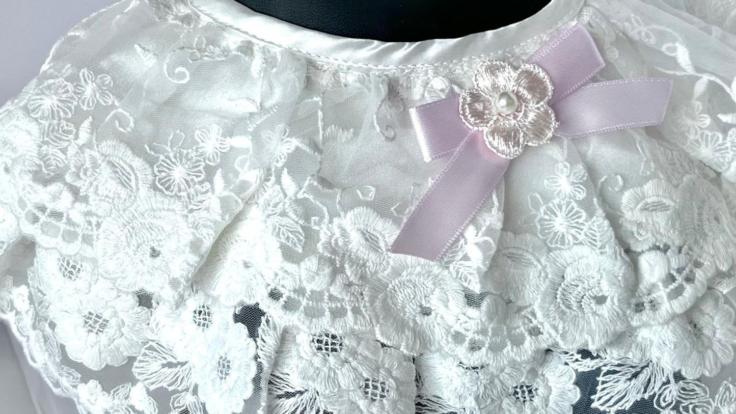 (BW002) Off White / Baby Christening Bib, Lace Baby Bib, Elegant Collar