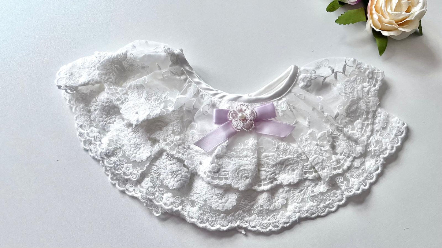 (BW002) Off White / Baby Christening Bib, Lace Baby Bib, Elegant Collar