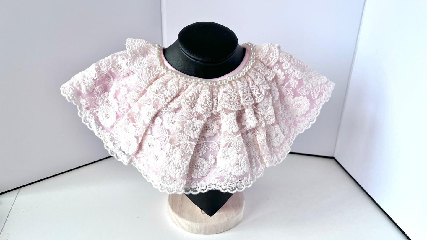 Off White / Baby Christening Bib, Lace Baby Bib, Elegant Collar    BW001