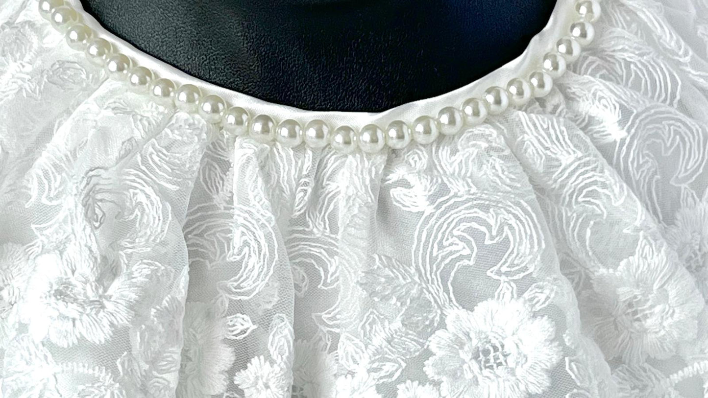 (BW003) Off White / Baby Christening Bib, Lace Baby Bib, Elegant Collar
