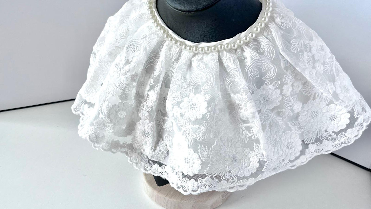 (BW003) Off White / Baby Christening Bib, Lace Baby Bib, Elegant Collar