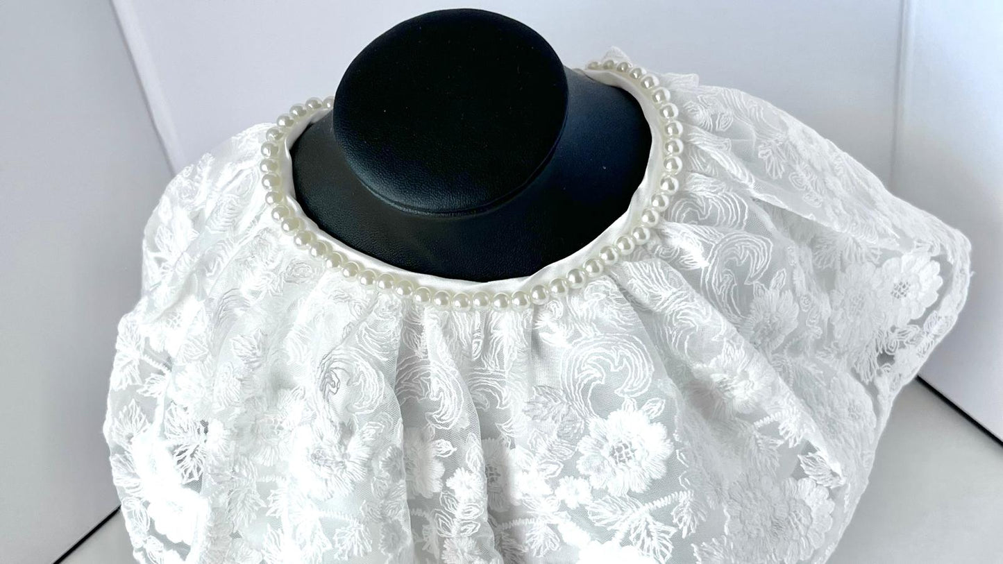 (BW003) Off White / Baby Christening Bib, Lace Baby Bib, Elegant Collar
