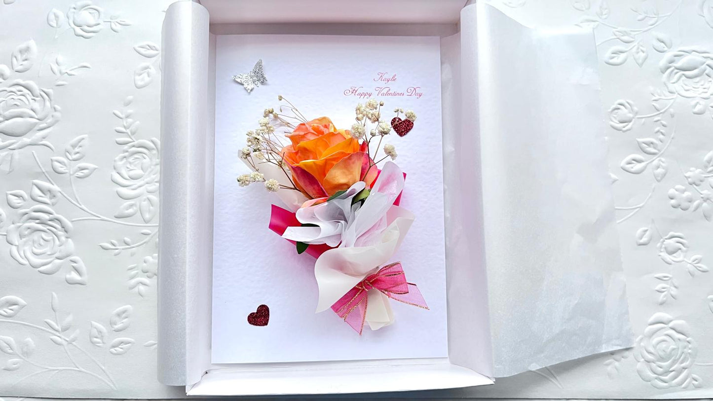 Luxury Handmade Personalised Valentines Day Card, Dried Flower Birthday Card, Greeting Card C019