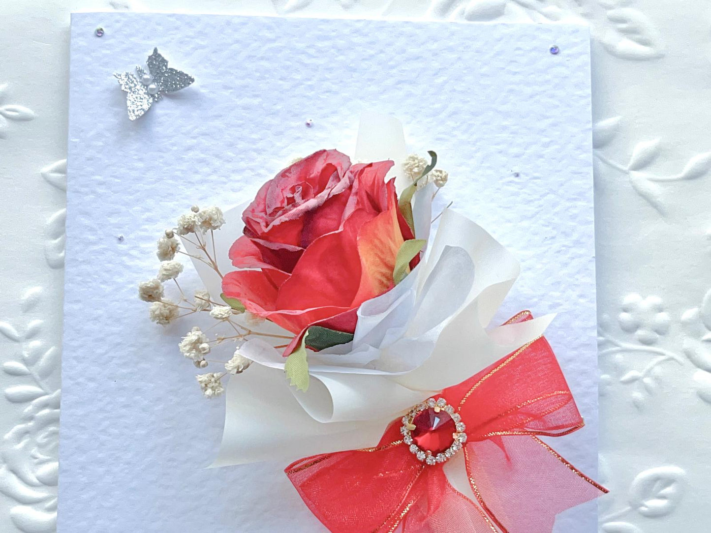 Luxury Handmade Personalised Valentines Day Card, Dried Flower Birthday Card, Greeting Card C003