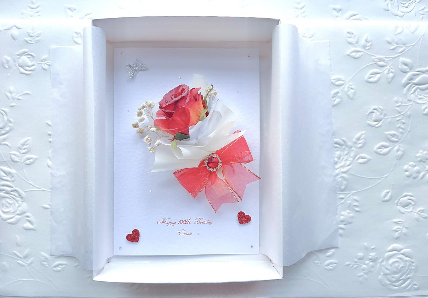 Luxury Handmade Personalised Valentines Day Card, Dried Flower Birthday Card, Greeting Card C003