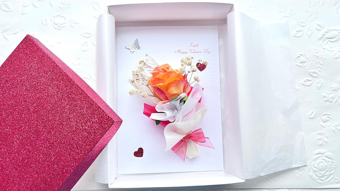 Luxury Handmade Personalised Valentines Day Card, Dried Flower Birthday Card, Greeting Card C019