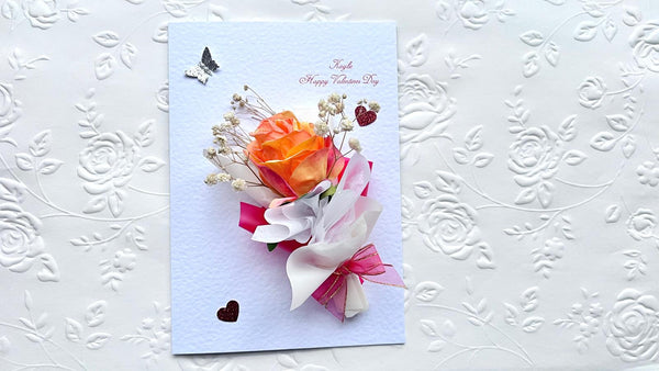 Luxury Handmade Personalised Valentines Day Card, Dried Flower Birthday Card, Greeting Card C019