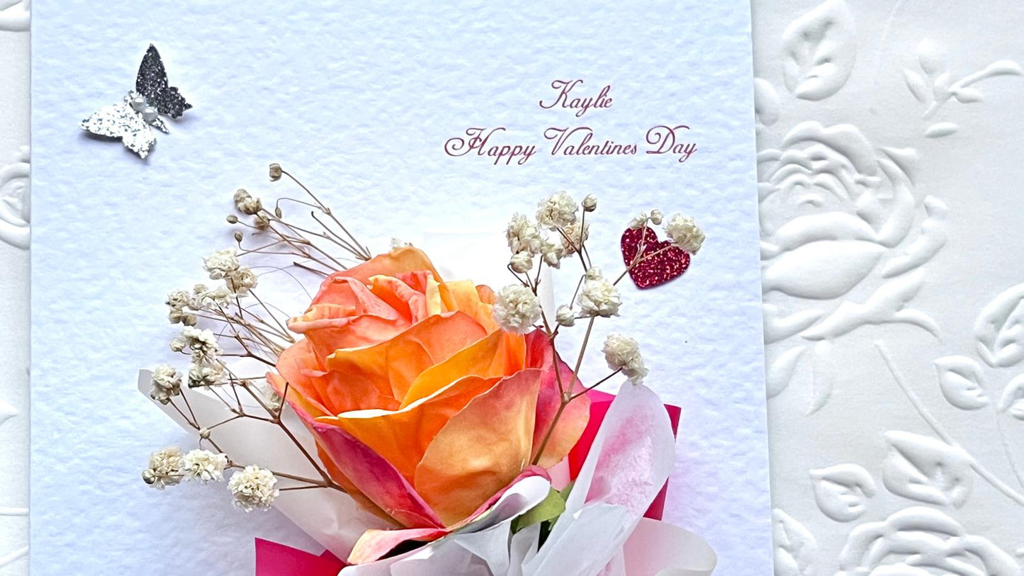 Luxury Handmade Personalised Valentines Day Card, Dried Flower Birthday Card, Greeting Card C019