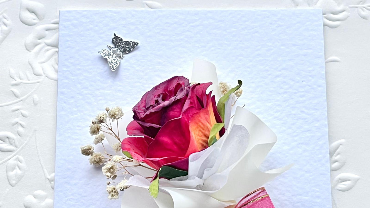 Luxury Handmade Personalised Valentines Day Card, Dried Flower Birthday Card, Greeting Card C003