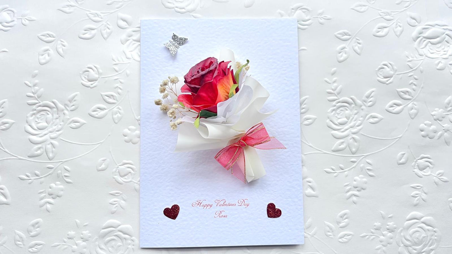 Luxury Handmade Personalised Valentines Day Card, Dried Flower Birthday Card, Greeting Card C003