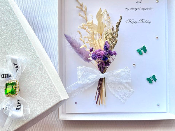 Luxury Handmade Personalised Dried Flower Birthday Card  C648