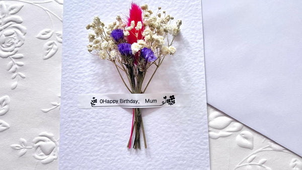 Luxury Handmade Dried Flower Birthday Card with Envelope  C019