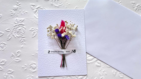 Luxury Handmade Dried Flower Birthday Card with Envelope  C019
