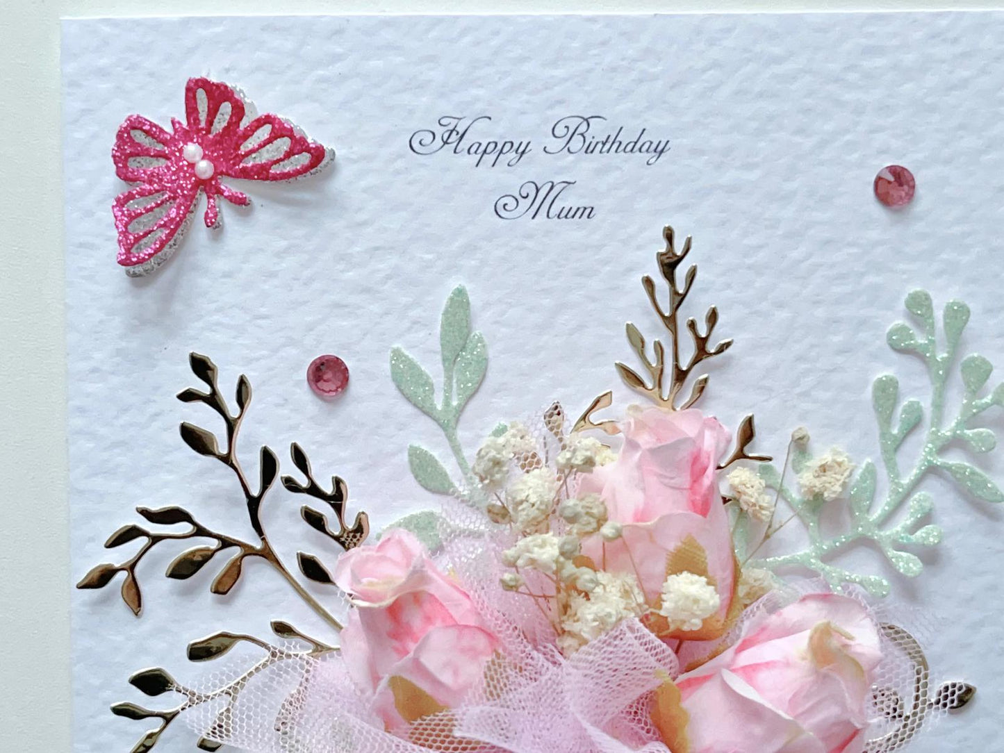 Luxury Handmade Preserved Dried Flower Birthday Card, Greeting Card C029