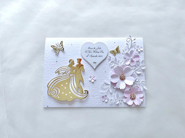 Luxury Handmade Personalised Floral Wedding Card, Bride and Groom C034